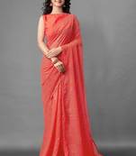 Orange embroidered georgette saree with blouse