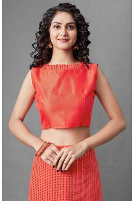 Orange embroidered georgette saree with blouse 4