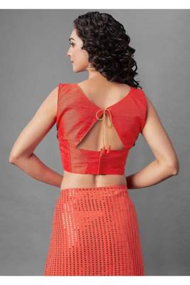 Orange embroidered georgette saree with blouse 5