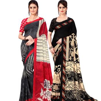 multicolor Georgette Printed Daily Wear Saree With Blouse (Pack of 2) 1