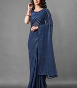 Blue embroidered georgette saree with blouse