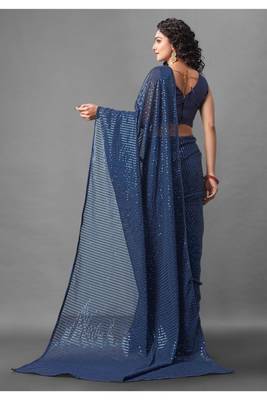 Blue embroidered georgette saree with blouse 3