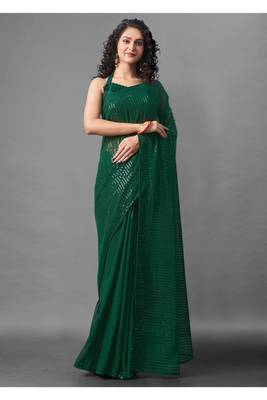 Green embroidered georgette saree with blouse 1