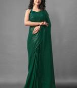 Green embroidered georgette saree with blouse