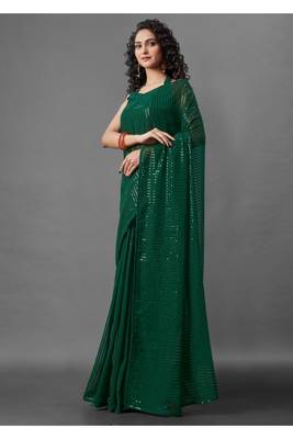 Green embroidered georgette saree with blouse 2
