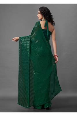 Green embroidered georgette saree with blouse 3