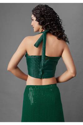 Green embroidered georgette saree with blouse 4