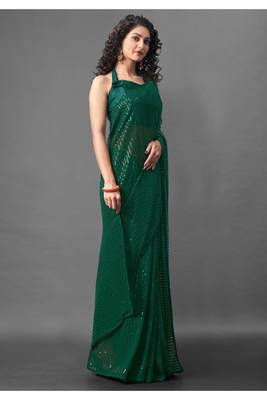 Green embroidered georgette saree with blouse 5