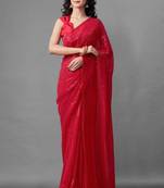 Red embroidered georgette saree with blouse