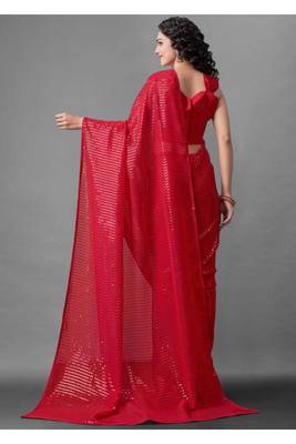 Red embroidered georgette saree with blouse 3