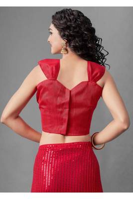 Red embroidered georgette saree with blouse 5