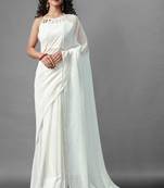 White embroidered georgette saree with blouse