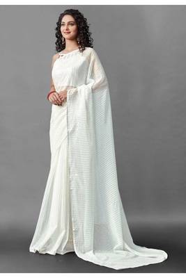 White embroidered georgette saree with blouse 2