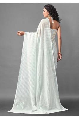 White embroidered georgette saree with blouse 3