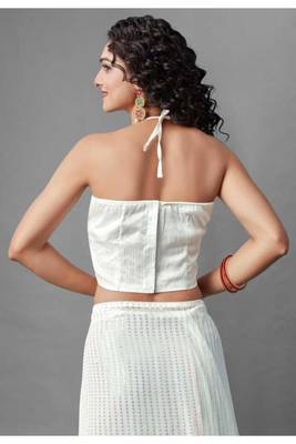 White embroidered georgette saree with blouse 5