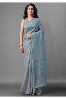 Grey embroidered georgette saree with blouse 1