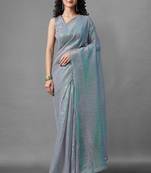 Grey embroidered georgette saree with blouse