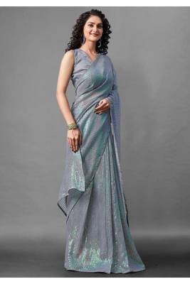 Grey embroidered georgette saree with blouse 2