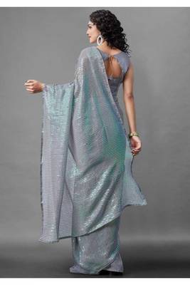 Grey embroidered georgette saree with blouse 3