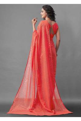 Orange embroidered georgette saree with blouse 6