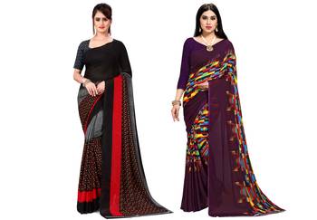 multicolor Georgette Printed Daily Wear Saree With Blouse (Pack of 2) 1