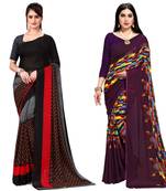 multicolor Georgette Printed Daily Wear Saree With Blouse (Pack of 2)
