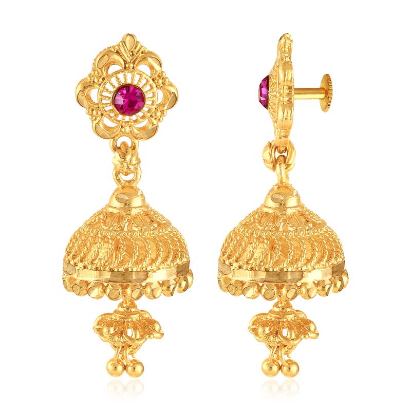 Traditional wear, Wedding and Party wear South Screw back alloy Gold Plated Jhumki Earring for Women and Girls
