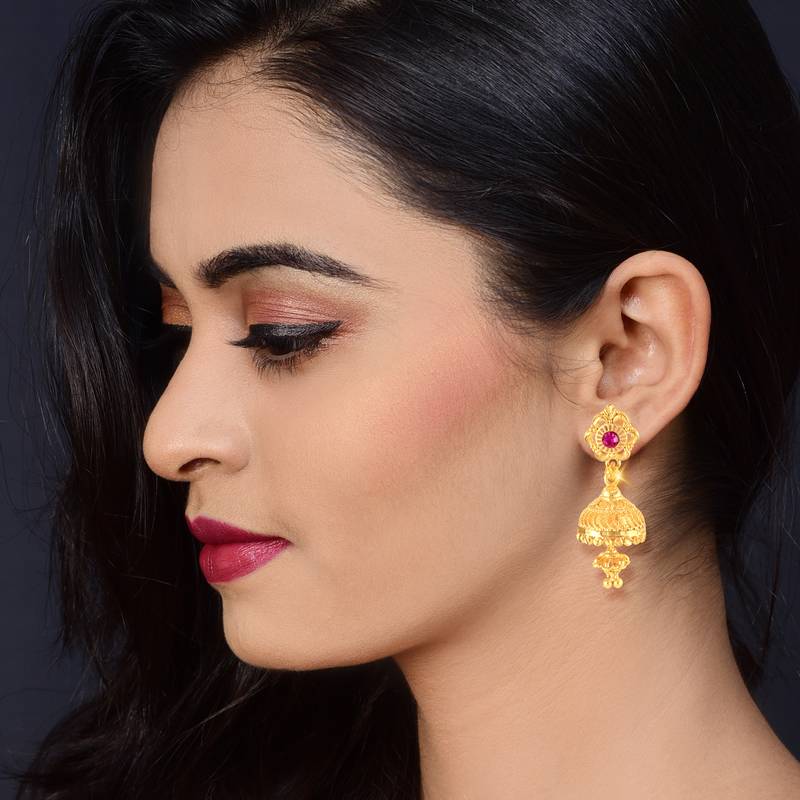 Traditional wear, Wedding and Party wear South Screw back alloy Gold Plated Jhumki Earring for Women and Girls