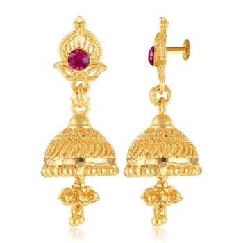 Traditional wear, Wedding and Party wear South Screw back alloy Gold Plated Jhumki Earring for Women and Girls 2