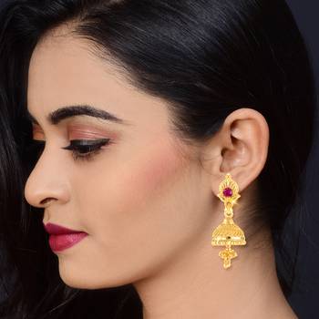 Traditional wear, Wedding and Party wear South Screw back alloy Gold Plated Jhumki Earring for Women and Girls 3