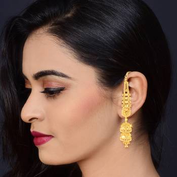 Traditional wear, Wedding and Party wear South Screw back alloy Gold Plated Kanchain Jhumki Earring for Women and Girls 3