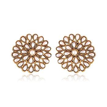 Wedding and Party wear South push back alloy Gold Plated peals stud Earring for Women and Girls 1