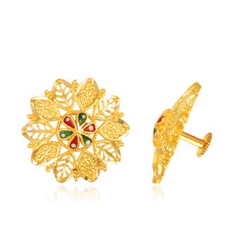 Traditional wear South Screw back alloy Gold Plated Jumbo Stud Earring for Women and Girls 3