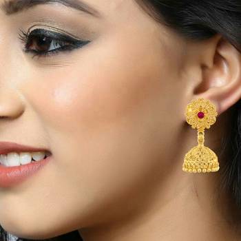 Traditional 1gm Gold South Screw Back Alloy Gold and Micron Plated Jhumka Earring 3