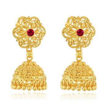 Traditional 1gm Gold South Screw Back Alloy Gold and Micron Plated Jhumka Earring 1