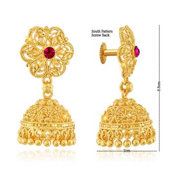 Traditional 1gm Gold South Screw Back Alloy Gold and Micron Plated Jhumka Earring 2