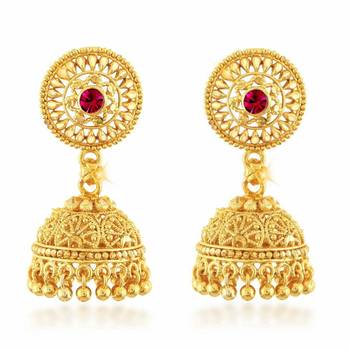 Traditional 1gm Gold South Screw Back Alloy Gold and Micron Plated Jhumka Earring 1