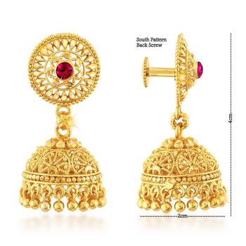 Traditional 1gm Gold South Screw Back Alloy Gold and Micron Plated Jhumka Earring 2