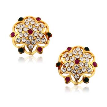 South Culture American Diamond studded South Screw Back Alloy Gold and Micron Plated Stud Earring 1