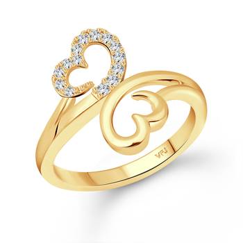 Modish Double Heart (CZ) Gold Plated  Ring 1