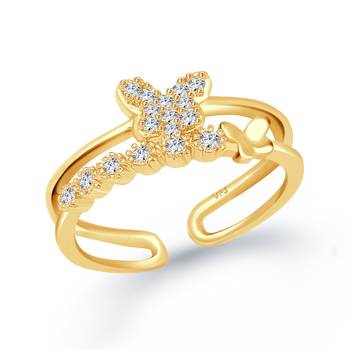 Butterfly CZ Gold and Gold Plated Alloy adjustable Finger Ring for Women and Girls 1