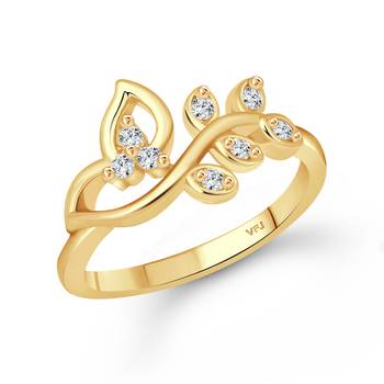 Pressing Leaf (CZ) Gold Plated  Ring 1