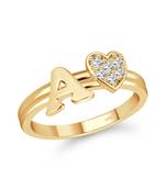 cz alloy Gold plated Valentine collection Initial '' A'' Letter with heart ring alphabet collection for women and Girls