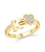 cz alloy Gold plated Valentine collection Initial '' K '' Letter with heart ring alphabet collection for women and Girls