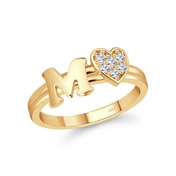 cz alloy Gold plated Valentine collection Initial '' M '' Letter with heart ring alphabet collection for women and Girls 1
