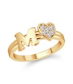 cz alloy Gold plated Valentine collection Initial '' M '' Letter with heart ring alphabet collection for women and Girls