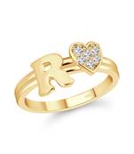 cz alloy Gold plated Valentine collection Initial '' R '' Letter with heart ring alphabet collection for women and Girls