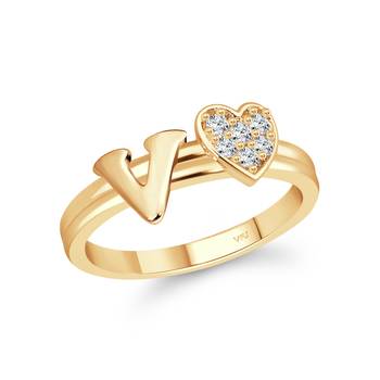 cz alloy Gold plated Valentine collection Initial '' V '' Letter with heart ring alphabet collection for women and Girls 1
