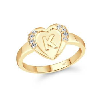 cz alloy Gold plated Valentine collection Initial '' K '' Letter in heart ring alphabet collection for women and Girls 1