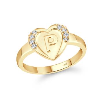 cz alloy Gold plated Valentine collection Initial '' P '' Letter in heart ring alphabet collection for women and Girls 1